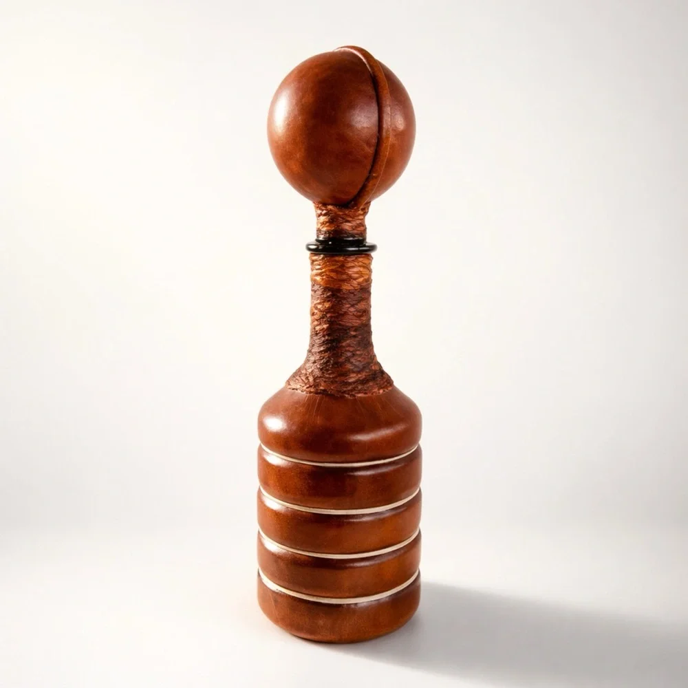 HAND CRAFTER MCM LEATHER WRAPPED ITALIAN WHISKEY-WINE DECANTER HERITAGE GRAMPA